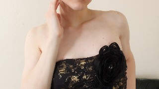 Sexy Vivian posing in black dress and red panties